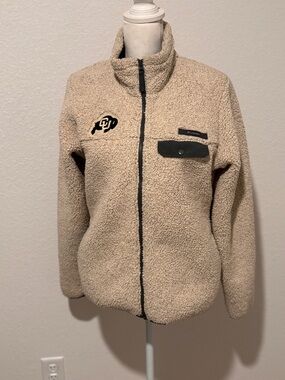 Columbia Colorado University Boulder Beige Teddy Fleece Jacket sz Medium